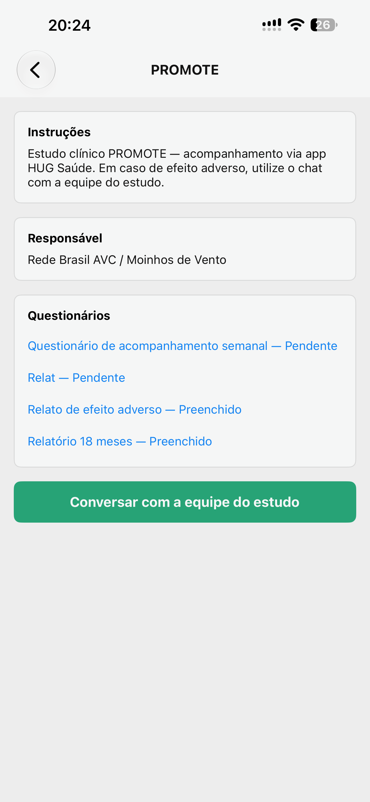 App HUG Doctor — acompanhamento de estudo