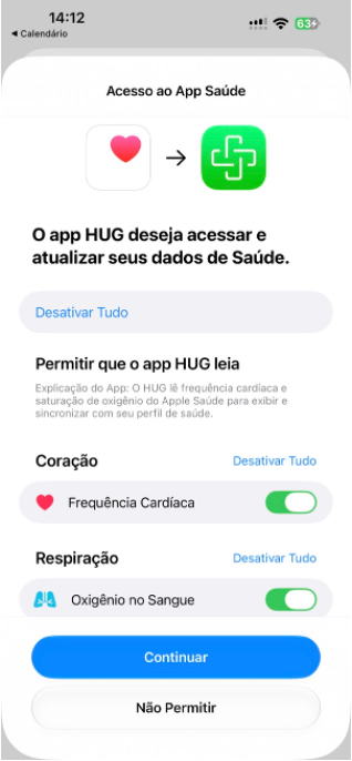 HUG Saúde pedindo acesso aos dados do Apple Saúde